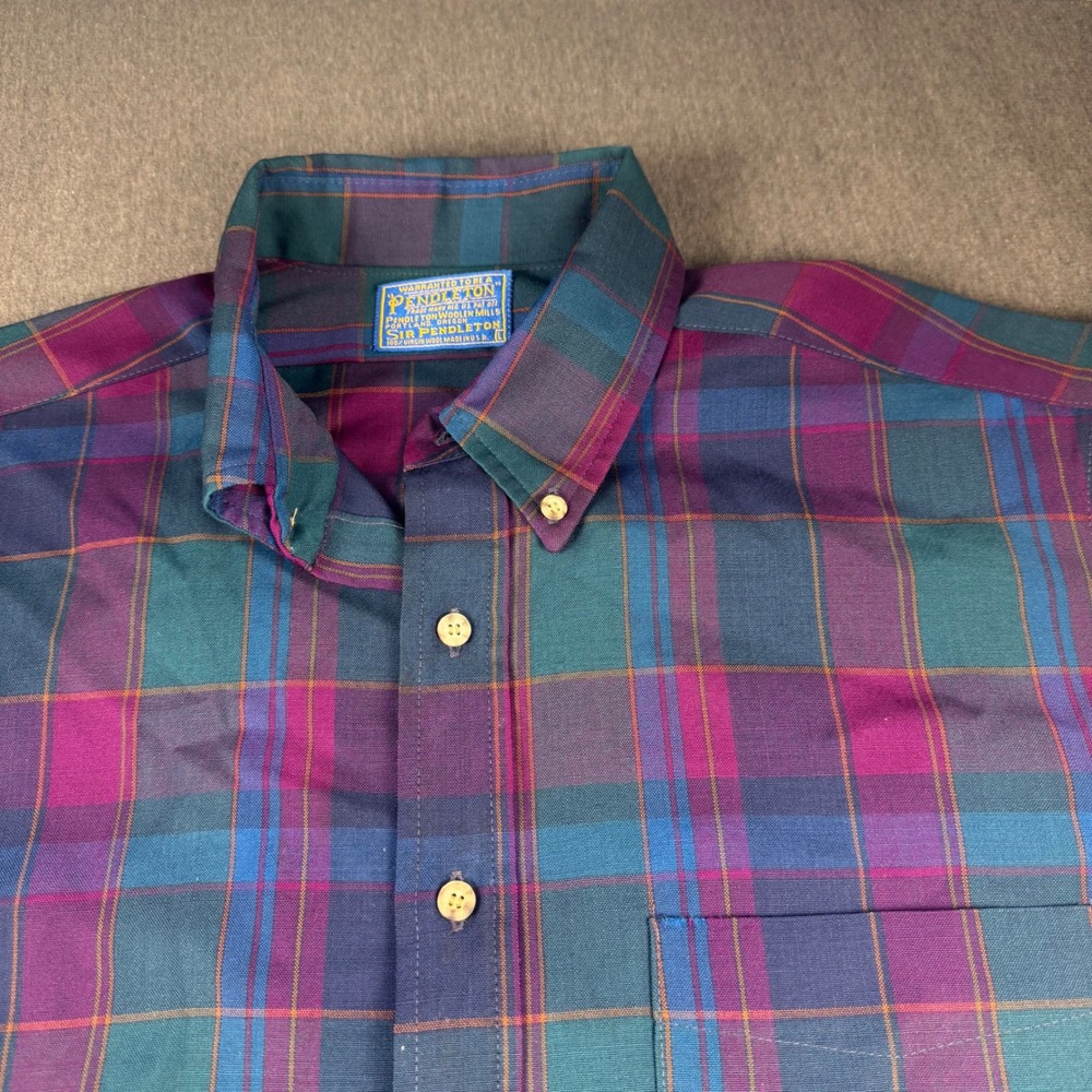 Pendleton Sir Pendleton Wool Plaid Shirt Mens Large Teal Purple light weight usa